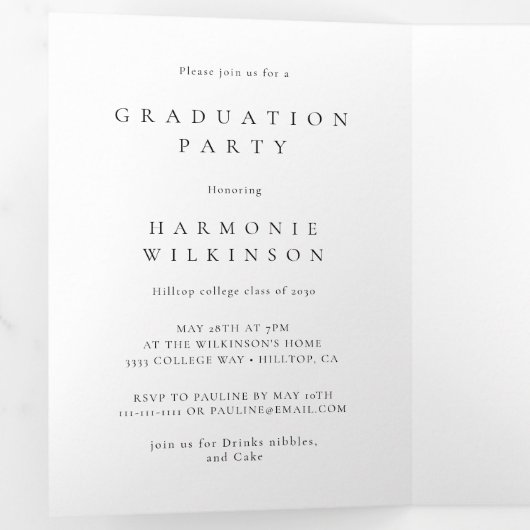 モダンミニマルスタイリッシュ写真大学 三つ折り招待状 (内部最初)