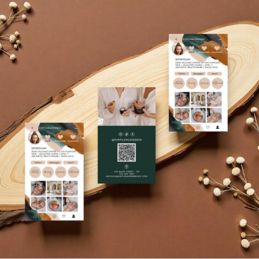 モダンミニマルスタイリッシュ数々の写真QRコード緑 名刺