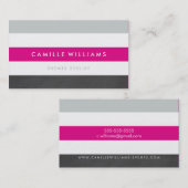 モダンミニマルストライプ型シンプルホットピンク灰色 名刺 (正面/裏面)