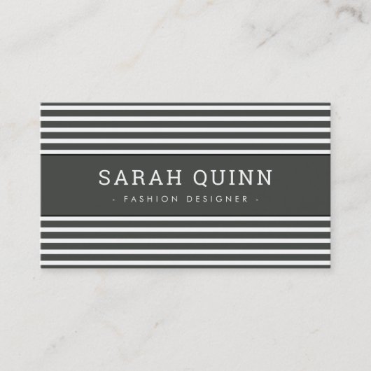 モダンミニマルストライプ暗い木炭グレー白 名刺 (正面)