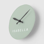 モダンミニマルセージ名パーソナライズされた ラウンド壁時計 (傾斜)