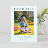 モダンミニマルソフトブルー写真卒業 招待状 (スタンド正面)