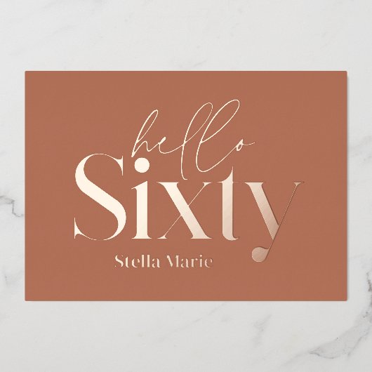 モダンミニマルタイポグラフィテラコッタ60歳の誕生日 箔招待状 (正面)