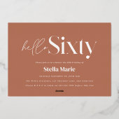 モダンミニマルタイポグラフィテラコッタ60歳の誕生日 箔招待状 (裏面)