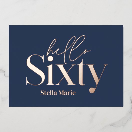 モダンミニマルタイポグラフィネイビー60歳 箔招待状 (正面)