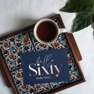 モダンミニマルタイポグラフィネイビー60歳 箔招待状