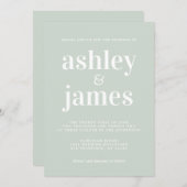 モダンミニマルタイポグラフィパステルグリーン結婚ズ 招待状 (正面/裏面)