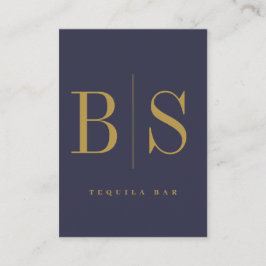 モダンミニマルタイポグラフィブルー&金ゴールド 名刺