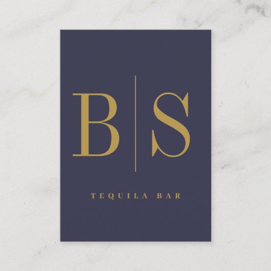 モダンミニマルタイポグラフィブルー&金ゴールド 名刺 (正面)