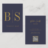 モダンミニマルタイポグラフィブルー&金ゴールド 名刺 (正面/裏面)