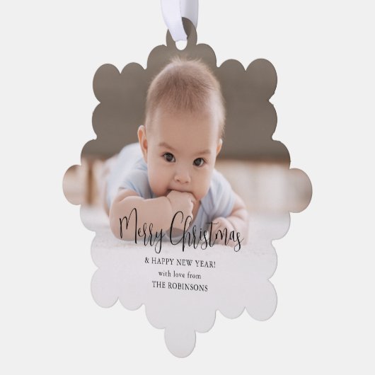 モダンミニマルタイポグラフィメリークリスマス2写真 オーナメントカード (左)
