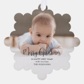 モダンミニマルタイポグラフィメリークリスマス2写真 オーナメントカード (正面)