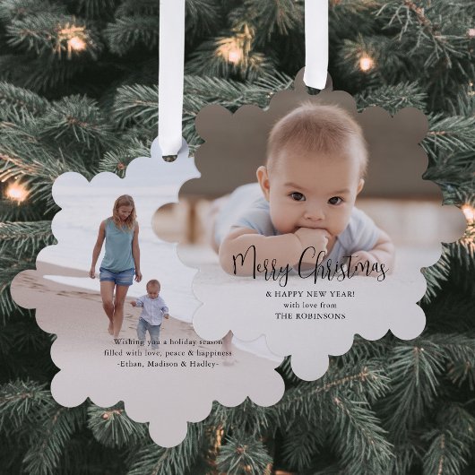 モダンミニマルタイポグラフィメリークリスマス2写真 オーナメントカード