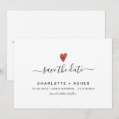 モダンミニマルタイポグラフィーとハートのSave The Date セーブザデート (正面/裏面)