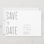 モダンミニマルタイポグラフィーの結婚式Save the Date 招待状 (正面)