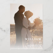 モダンミニマルタイポグラフィ写真の保存日付 箔招待状 (裏面)