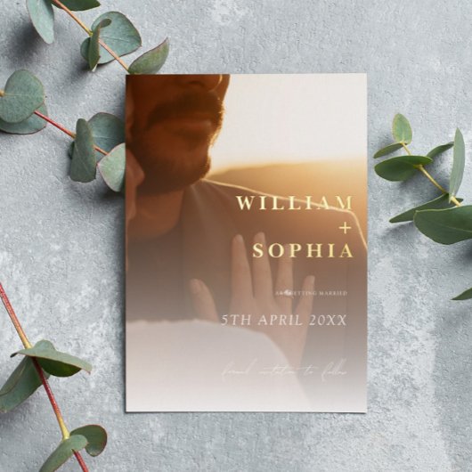 モダンミニマルタイポグラフィ写真の保存日付 箔招待状