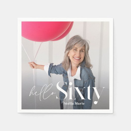 モダンミニマルタイポグラフィ写真シック60th birthday スタンダードカクテルナプキン (正面)