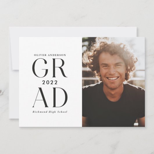 モダンミニマルタイポグラフィ写真卒業ブラック 招待状 (正面)