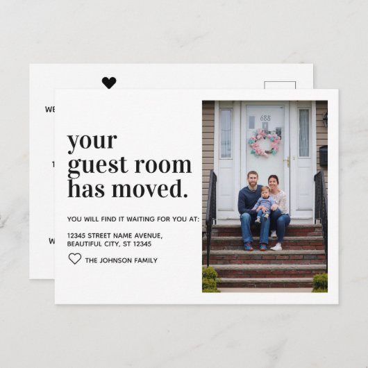 モダンミニマルタイポグラフィ客室写真の移動 案内ポストカード (正面/裏面)