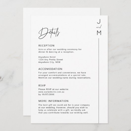 モダンミニマルタイポグラフィ詳細カード 招待状 (正面/裏面)