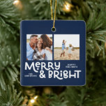 モダンミニマルタイポグラフィ2写真 セラミックオーナメント<br><div class="desc">すべては穏やかではないかもしれないが、すべてはまだ、このおもしろいモダンカラフルクリスマスカードで明るい。宇宙付き2つの正方形の写真、色の選択で利用可能。</div>