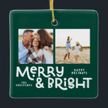 モダンミニマルタイポグラフィ2写真Christmas Cera セラミックオーナメント<br><div class="desc">すべては穏やかではないかもしれないが、すべてはまだ、このおもしろいモダンカラフルクリスマスカードで明るい。宇宙付き2つの正方形の写真、色の選択で利用可能。</div>