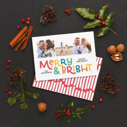 モダンミニマルタイポグラフィ3写真クリスマスおもしろいホー シーズンカード