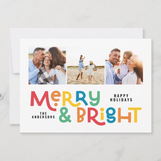 モダンミニマルタイポグラフィ3写真クリスマスおもしろいホー シーズンカード (正面)