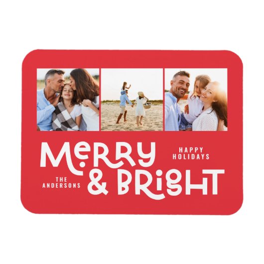 モダンミニマルタイポグラフィ3写真クリスマスおもしろいホー マグネット (横)