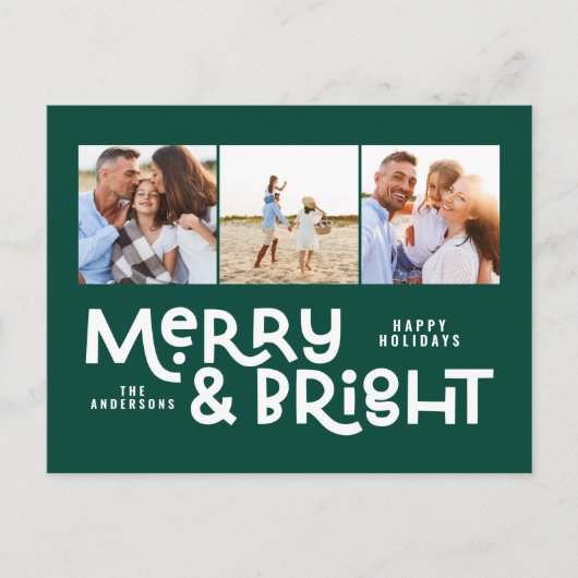 モダンミニマルタイポグラフィ3写真クリスマスおもしろいH シーズンポストカード (正面)