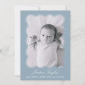 モダンミニマルダスティブルー生まれたばかりのベビー誕生 案内状 (正面)