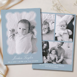 モダンミニマルダスティブルー生まれたばかりのベビー誕生 案内状