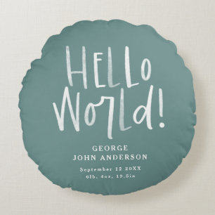 モダンミニマルティール（緑がかった色）タイポグラフィベビー ラウンドクッション