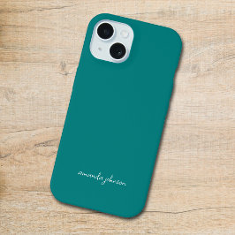 モダンミニマルティール（緑がかった色）モノグラムの名前 iPhone 15ケース