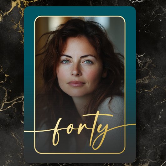 モダンミニマルティール（緑がかった色）写真40番目の誕生日 箔招待状