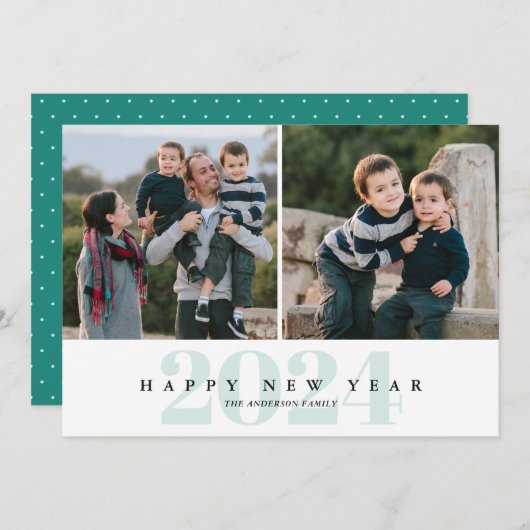モダンミニマルティール(緑がかった色)2写真新年おめでとう シーズンカード (正面/裏面)