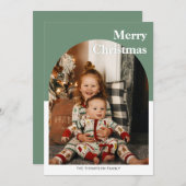 モダンミニマルディープグリーンフォトアーチ シーズンカード (正面/裏面)