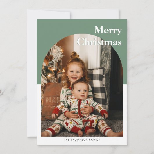 モダンミニマルディープグリーン写真アーチ シーズンカード (正面)