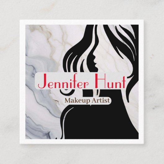 モダンミニマルトレンディーメイクアップアーティストQRコード スクエア名刺 (正面)