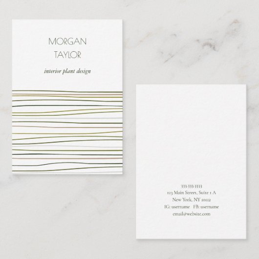 モダンミニマルニュートラルストライプ緑 名刺 (正面/裏面)