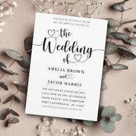 モダンミニマルハートブラック&ホワイト結婚ズ 招待状