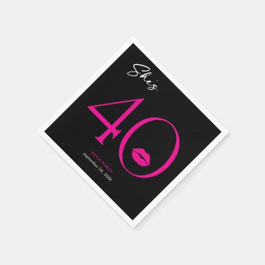 モダンミニマルピンクリップ四十誕生日 スタンダードカクテルナプキン (角)