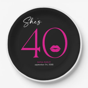 モダンミニマルピンクリップ四十誕生日 ペーパープレート
