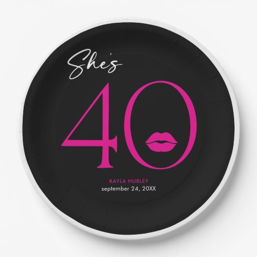 モダンミニマルピンクリップ四十誕生日 ペーパープレート (正面)
