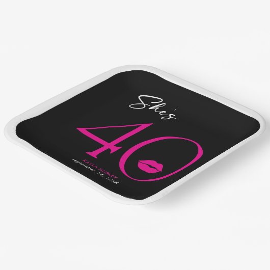 モダンミニマルピンクリップ四十誕生日 ペーパープレート (傾斜あり)