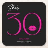 モダンミニマルピンク唇3誕生日 スクエアペーパーコースター (正面)