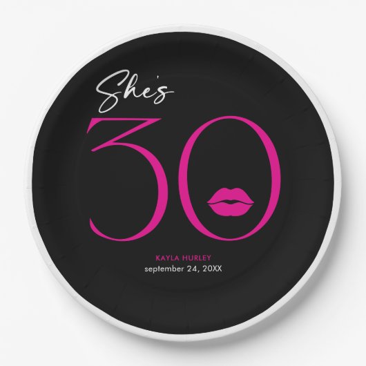 モダンミニマルピンク唇3誕生日 ペーパープレート (正面)