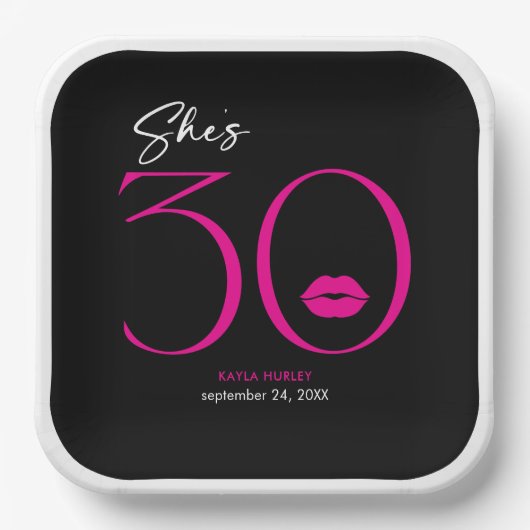 モダンミニマルピンク唇3誕生日 ペーパープレート (正面)