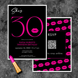 モダンミニマルピンク唇30歳誕生日QR 招待状